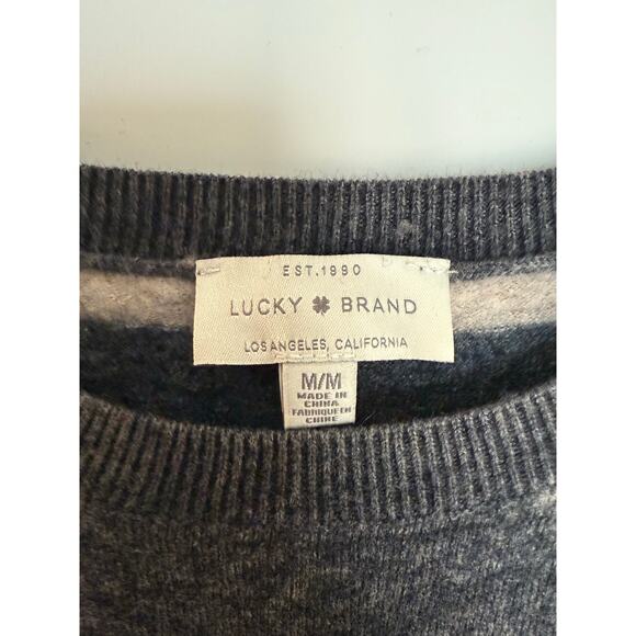 Lucky Brand Wool Mix Crew Neck Sweater Multi Pattern Grey Puff Sleeve - Picture 11 of 11